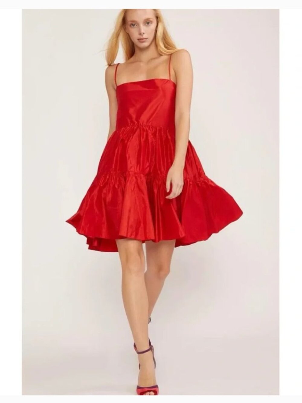 NWT- Cynthia Rowley Silk Taffeta Tiered Mini Party Dress in Cherry Red